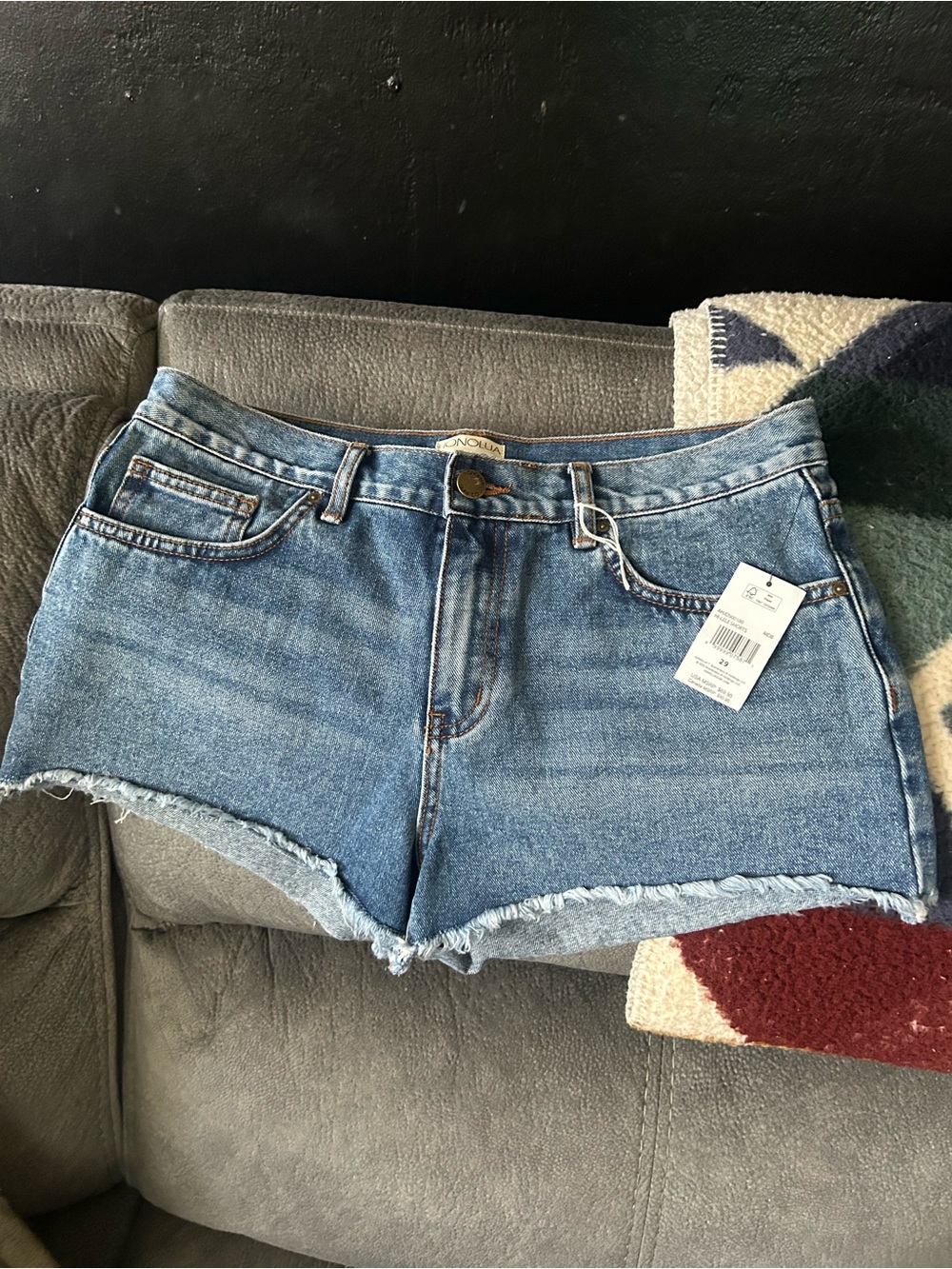 High-Rise Frayed Hem Jean Shorts - Blue
